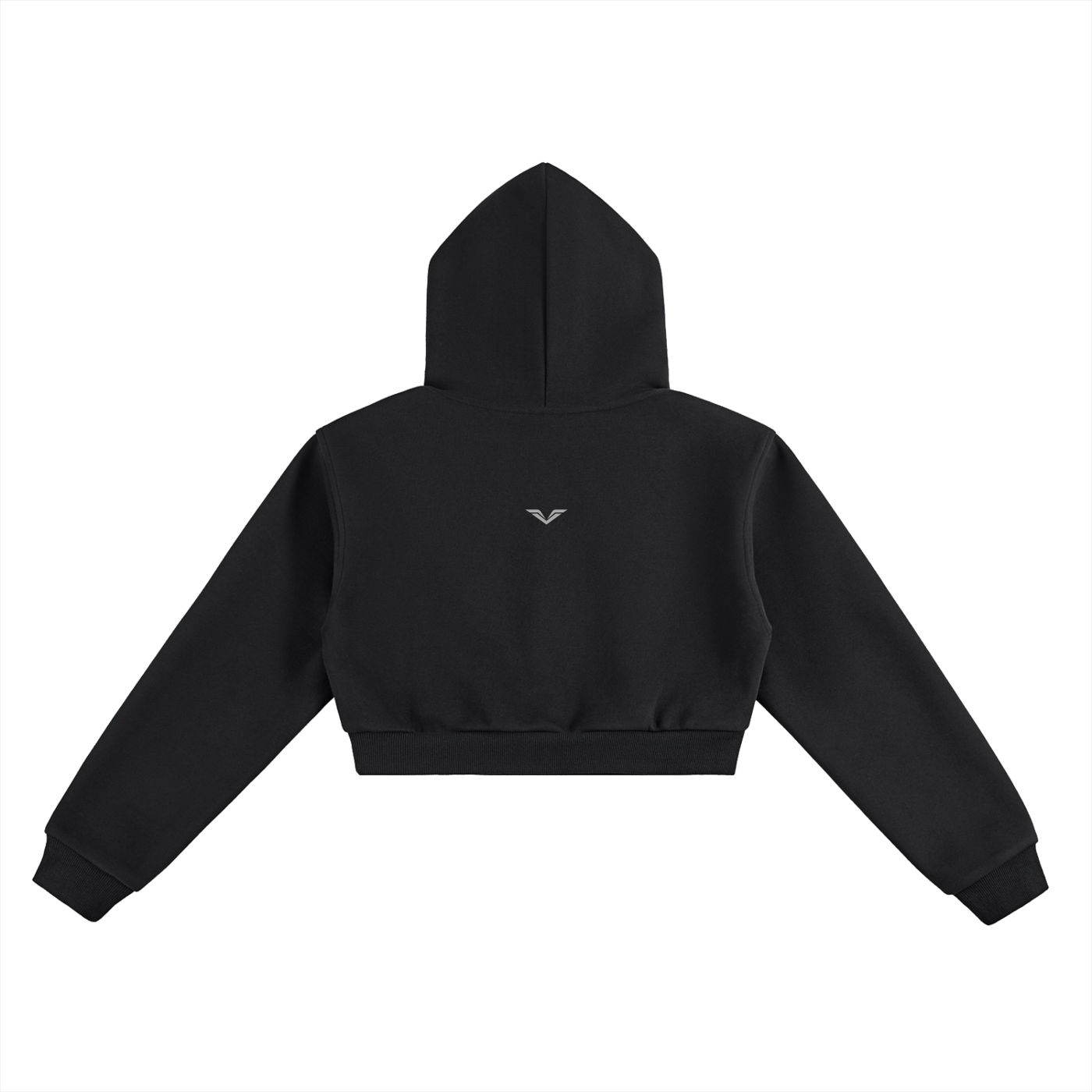 Wing Logo Essential Cropped Hoodie in Black, back view.