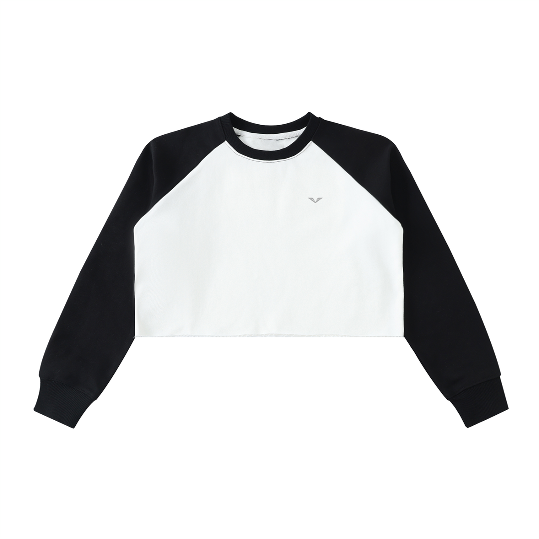 Wing Logo Raw Hem Colour-Block Crop Sweatshirt