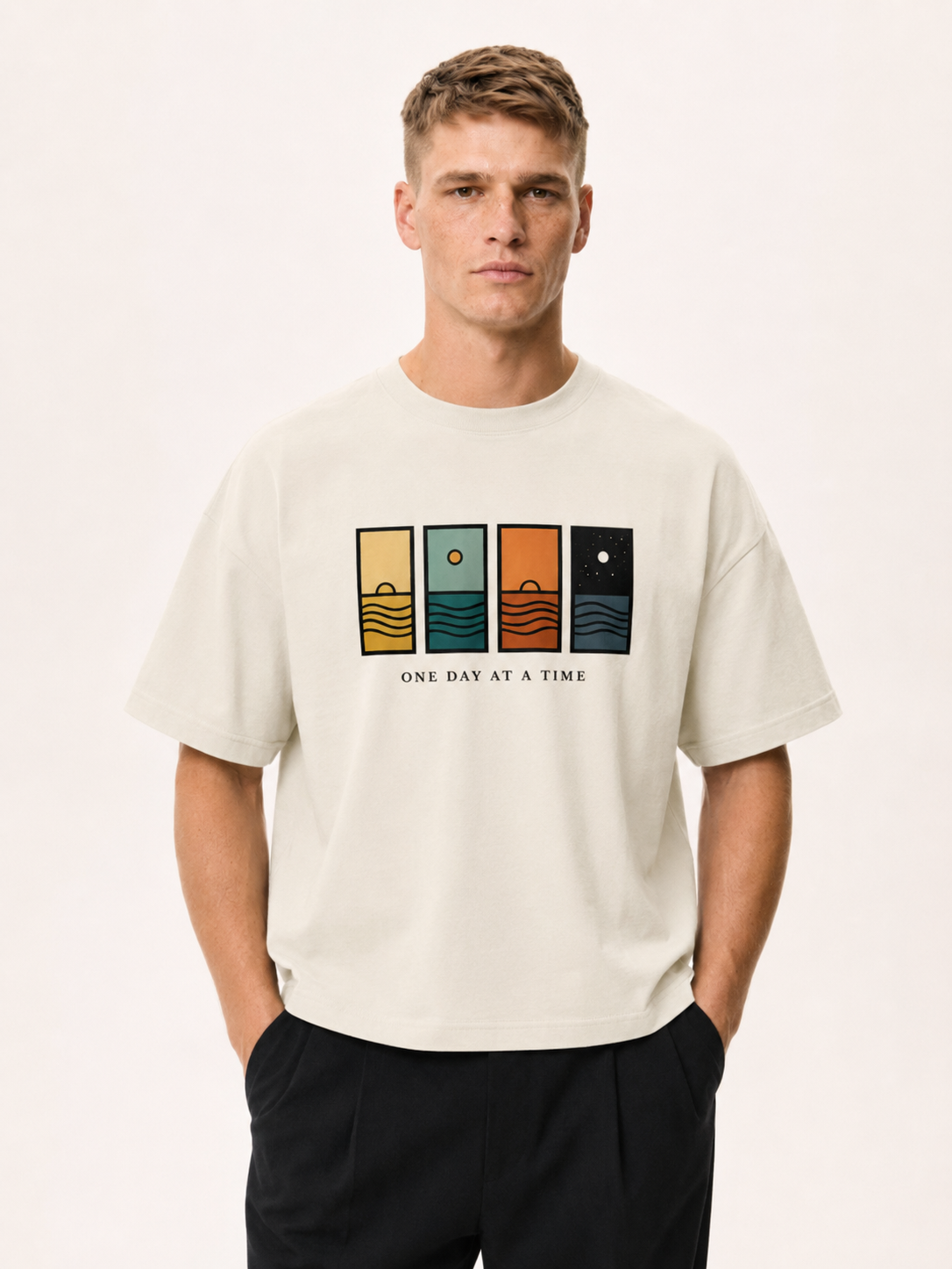 One Day At A Time Mid-Century Sunset Panel Tee