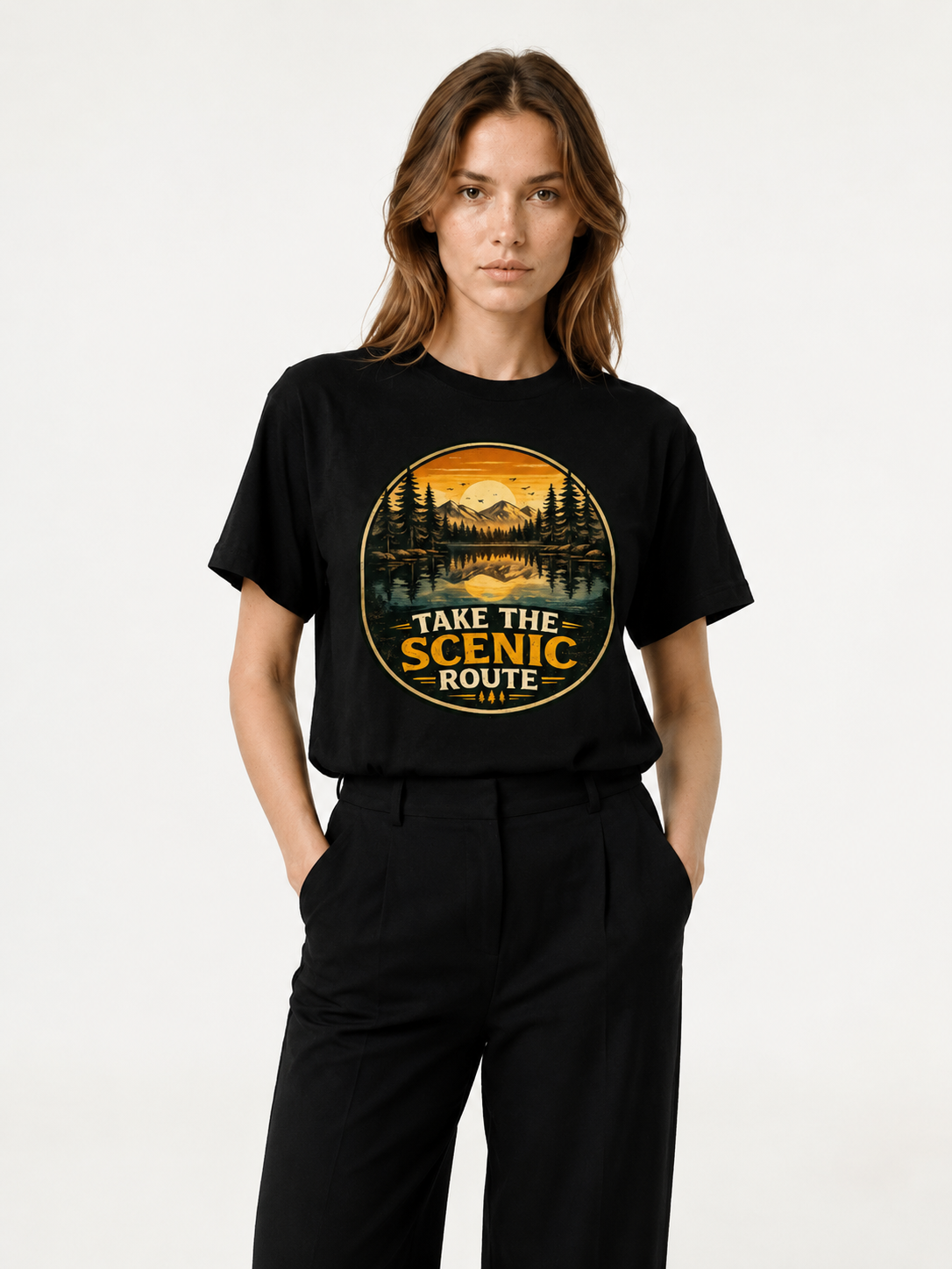 Take The Scenic Route Vintage Lake Badge Tee
