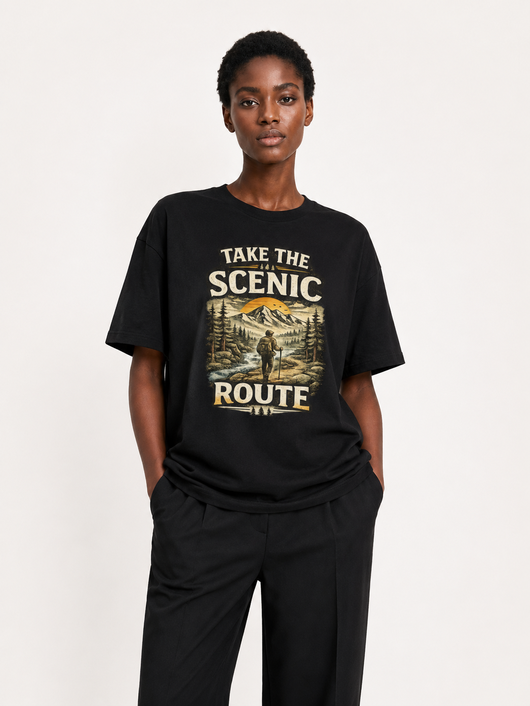 Take The Scenic Route Vintage Mountain Poster Tee