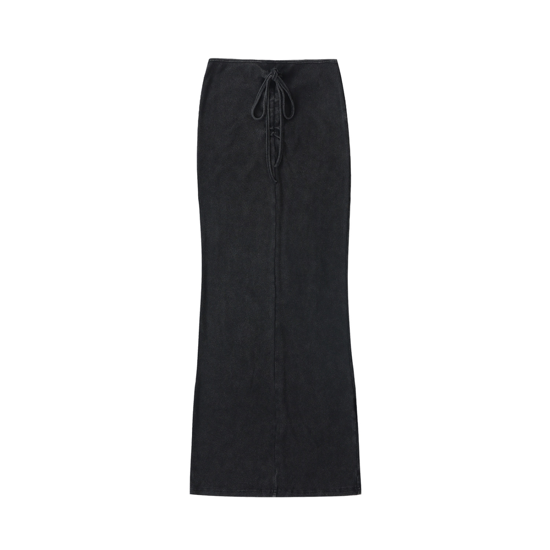 WOMEN SKIRT Dyed Washed Drawstring Maxi Skirt