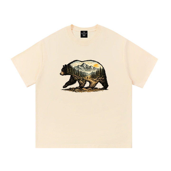 hiking lover Bear Double Exposure Mountain Landscape Tee