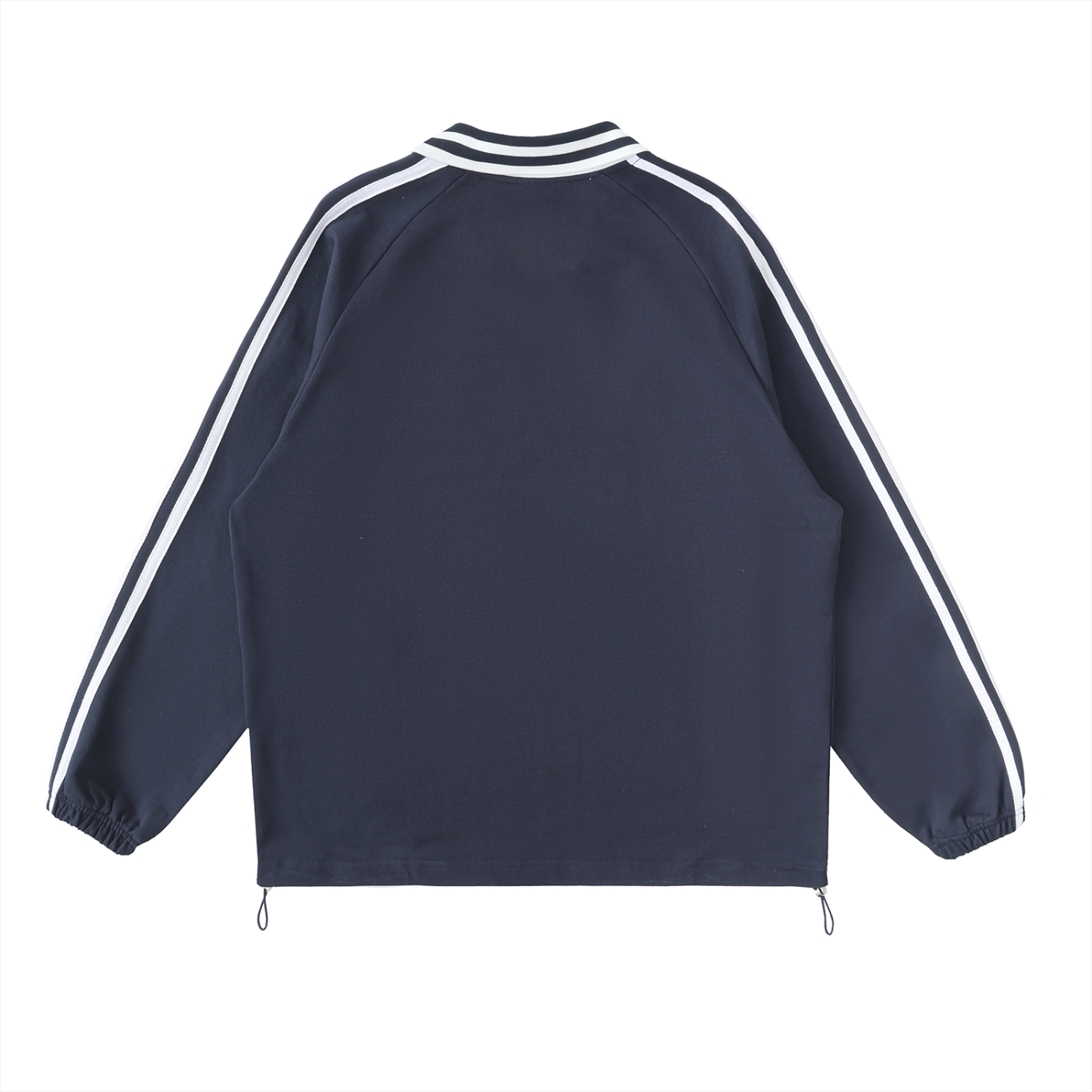 Wing Logo Contrast Stripe Collared Sweatshirt in Navy Blue, back view.