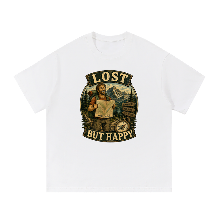 hiking lover Lost But Happy Vintage Hiker Illustration Tee