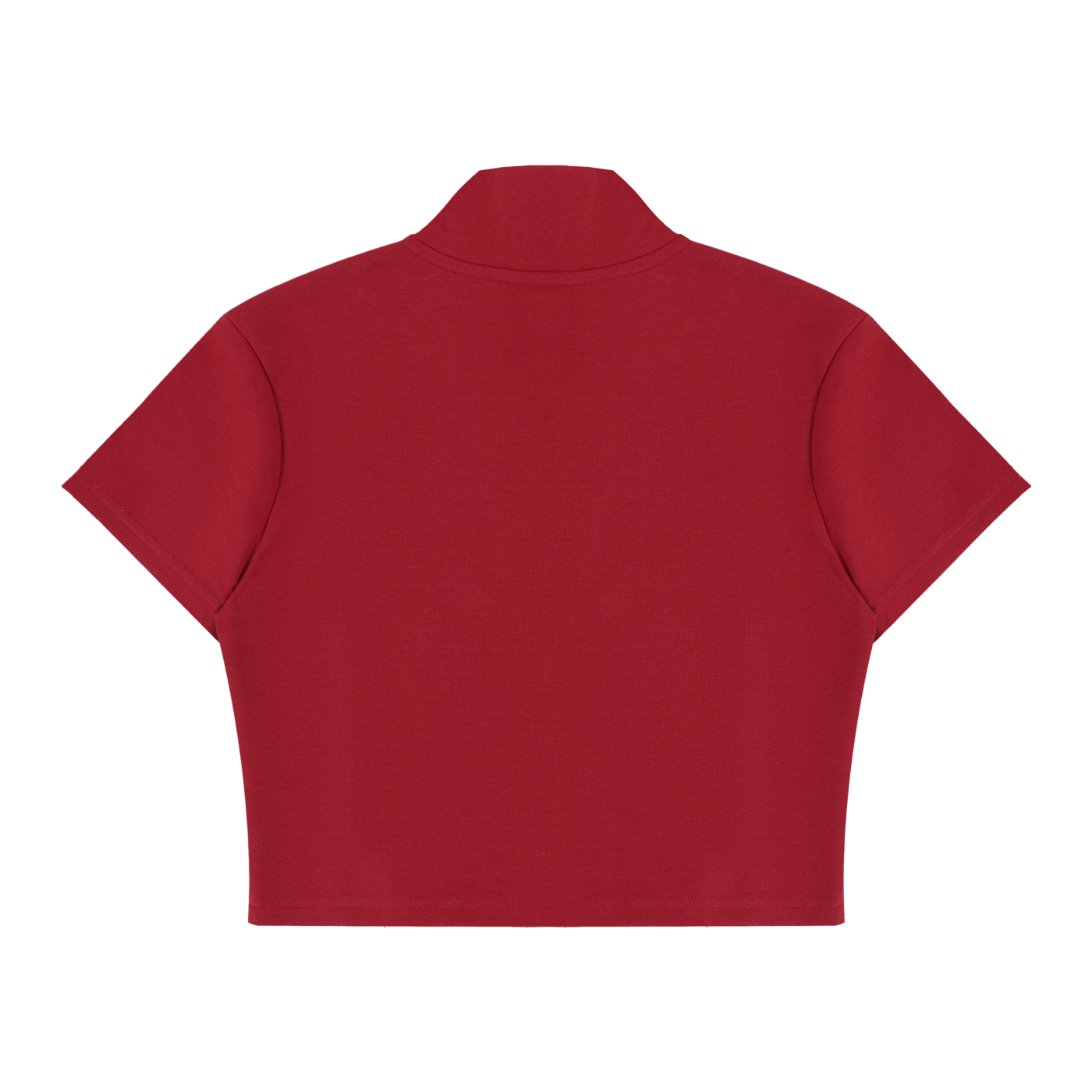 Wing Logo Cropped Full-Zip Short Sleeve Top in Red, back view.