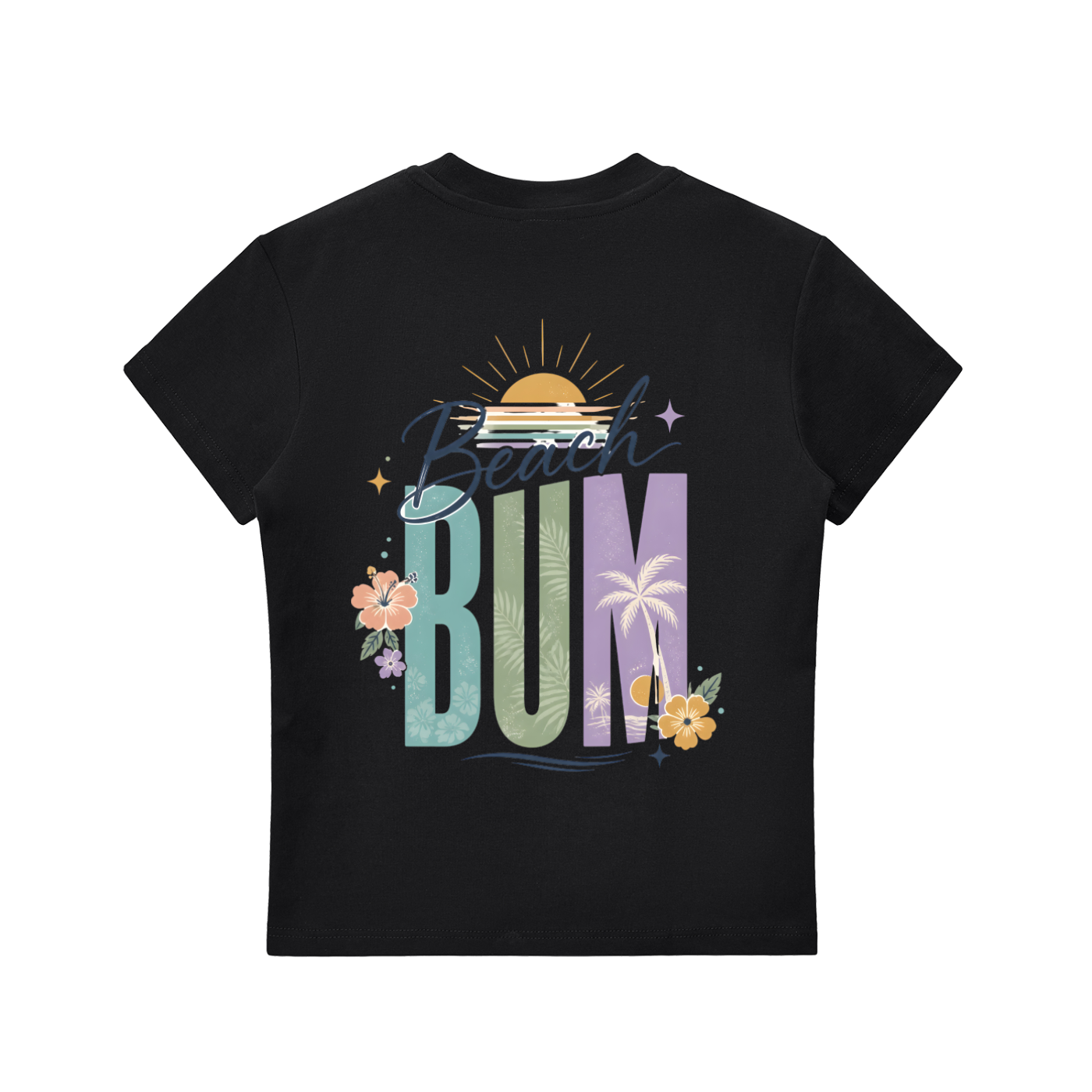 Beach Bum Left-Chest Summer Bodycon Tee in Black, back view.