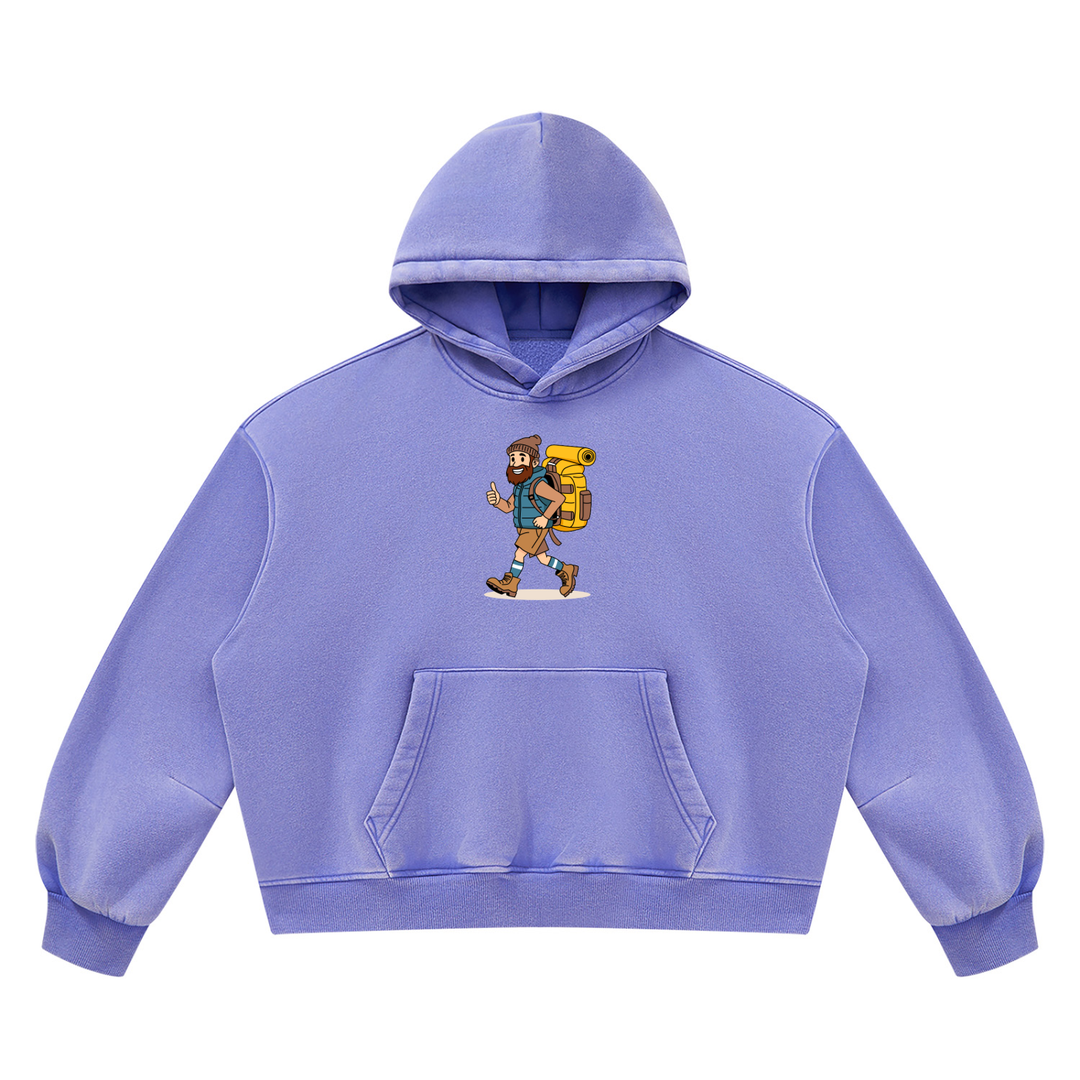 hiking lover Vintage Wash Boxy Fleece Hoodie