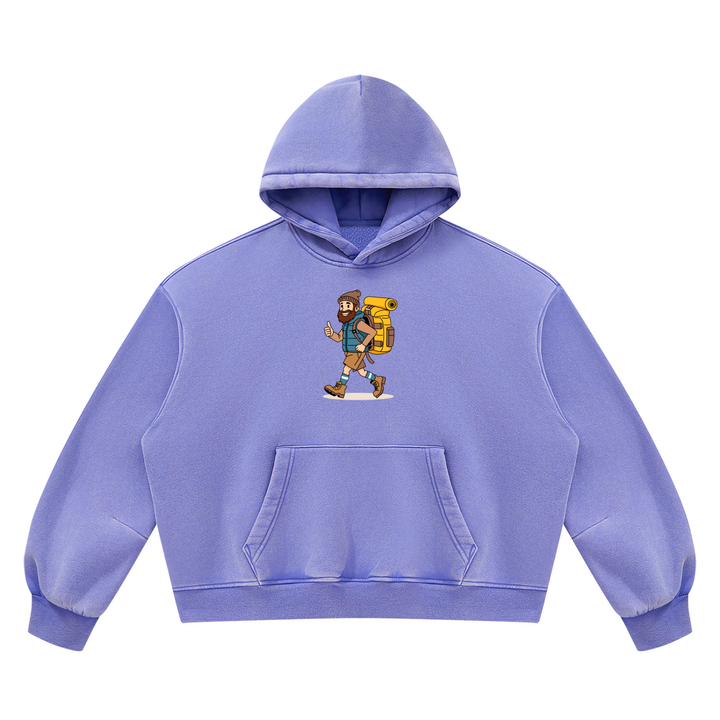 hiking lover Vintage Wash Boxy Fleece Hoodie