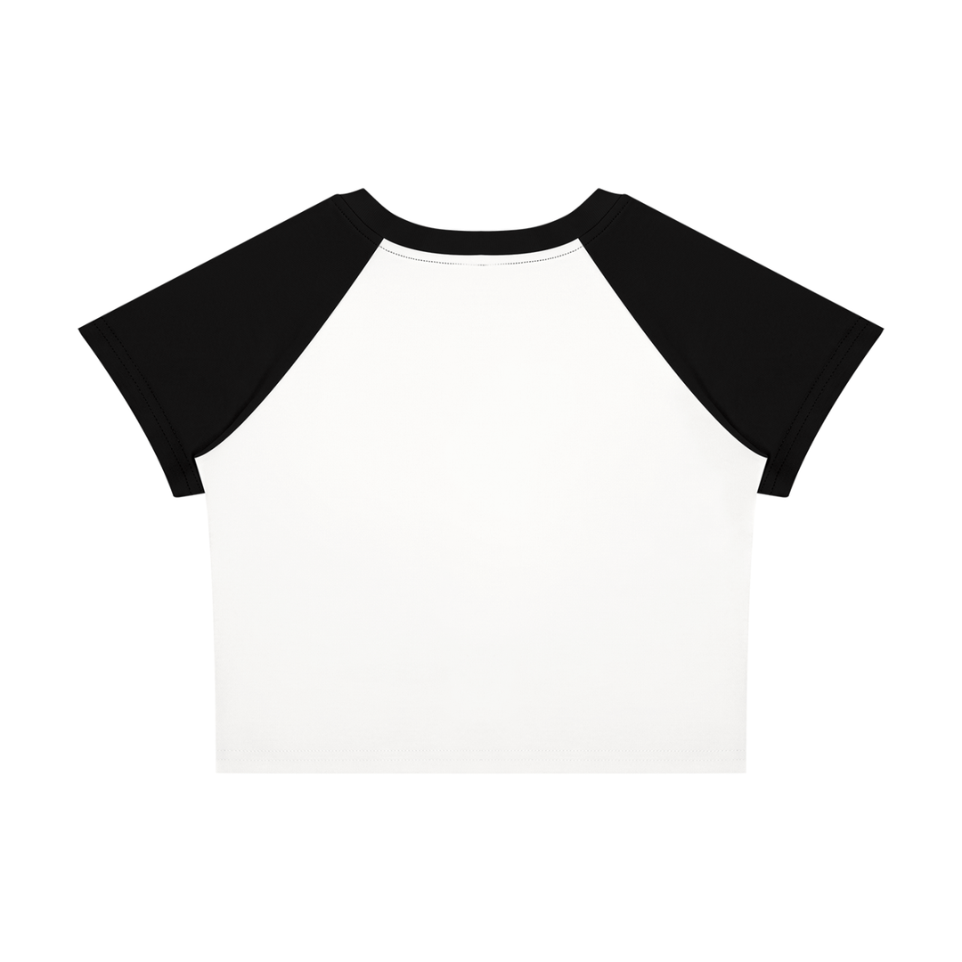 Wing Logo Raglan Colour-Block Baby Tee in White with Black, back view.