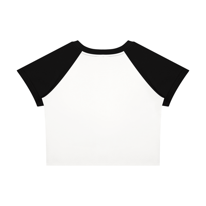Wing Logo Raglan Colour-Block Baby Tee in White with Black, back view.