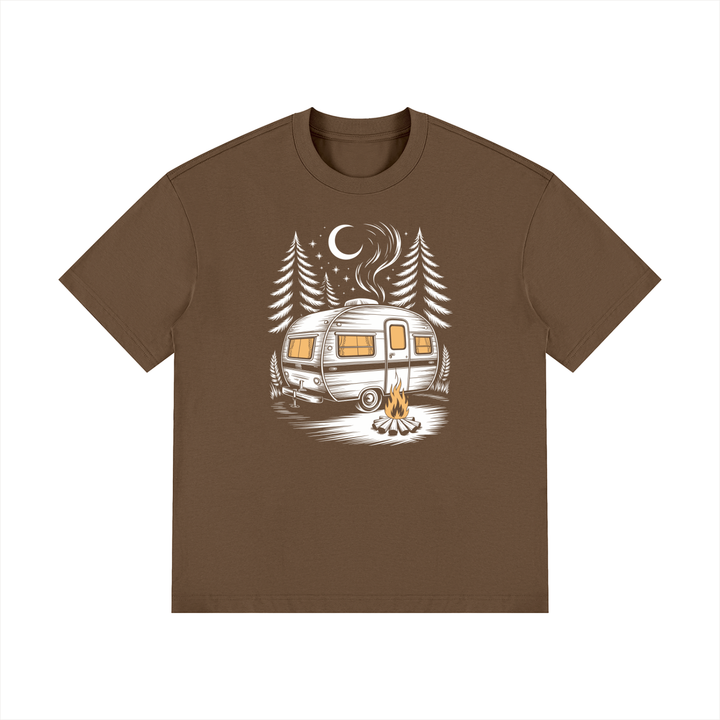 hiking lover Night Camp Caravan Illustrated Cotton Tee