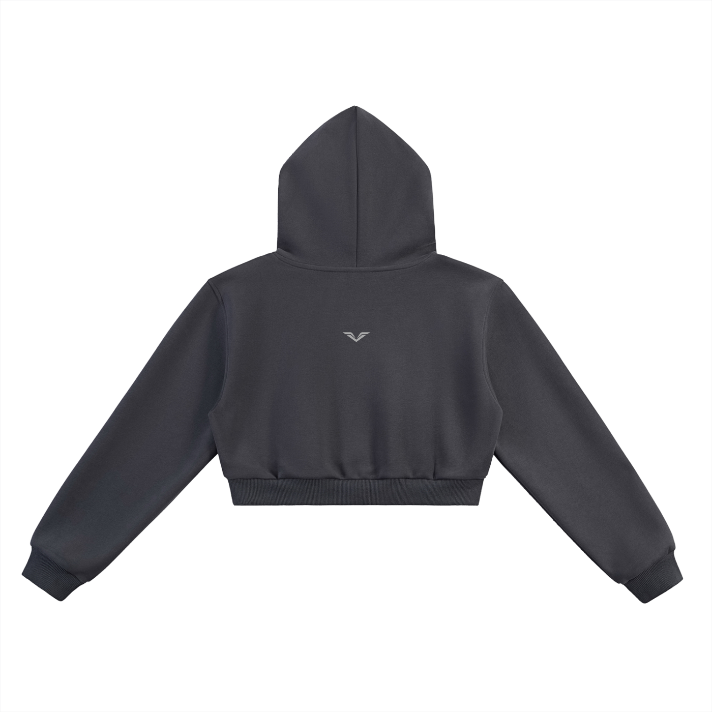 Wing Logo Essential Cropped Hoodie in Charcoal Gray, back view.