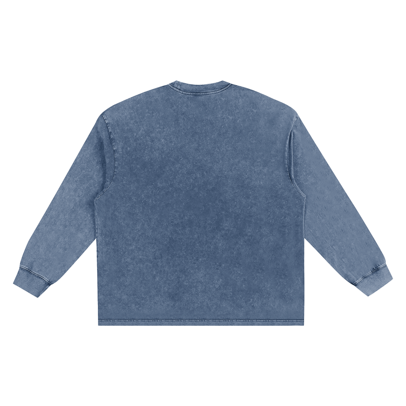 Wing Logo Snow-Washed Frayed Long Sleeve Tee in Royal Blue, back view.