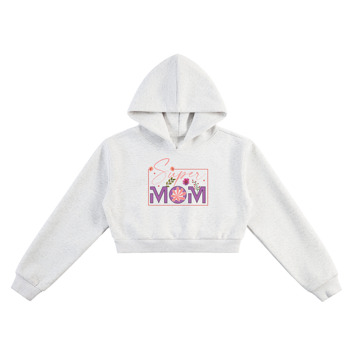 mom lover Super Mom Floral Frame Cropped Hoodie