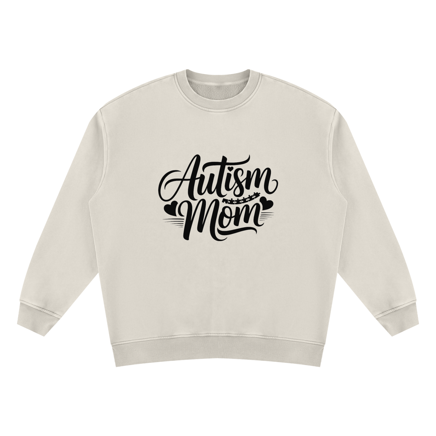 Autism Mom Script Vintage Wash Sweatshirt in Light Apricot, flat lay.