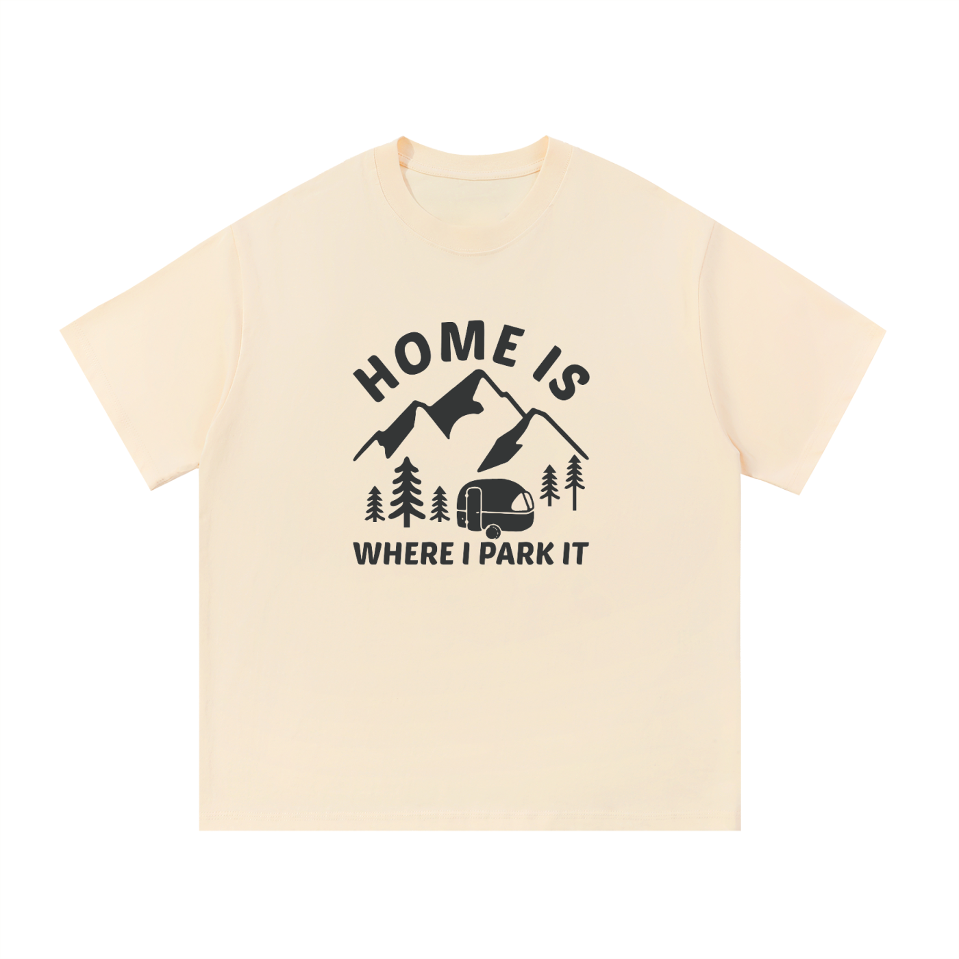 Home Is Where I Park It Tonal Caravan Tee in Apricot, flat lay.