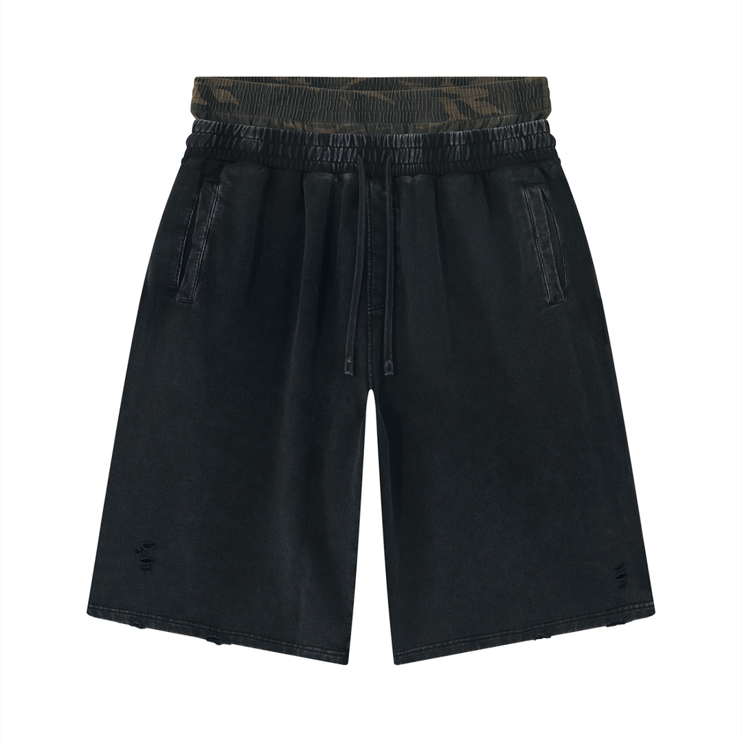 WOMEN PENT Vintage Wash Distressed Wide Leg Shorts
