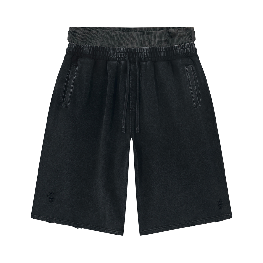 WOMEN PENT Vintage Wash Distressed Wide Leg Shorts