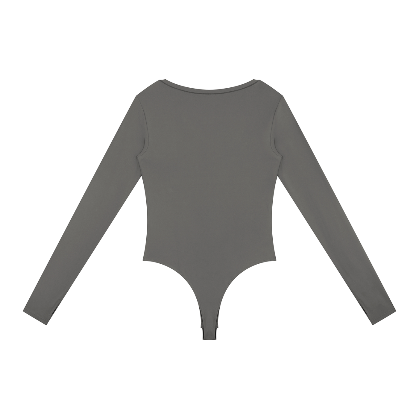 Wing Logo Long Sleeve Yoga Bodysuit in Gray, back view.