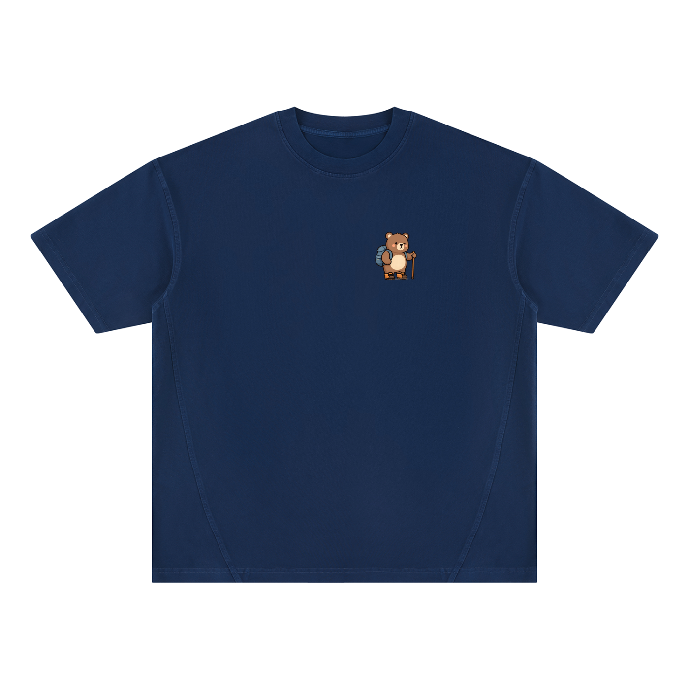 Hiking Bear Left-Chest Vintage Wash Tee in Royal Blue, flat lay.