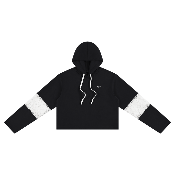 Women’s HODDIES Cropped Lace-Panel Hoodie