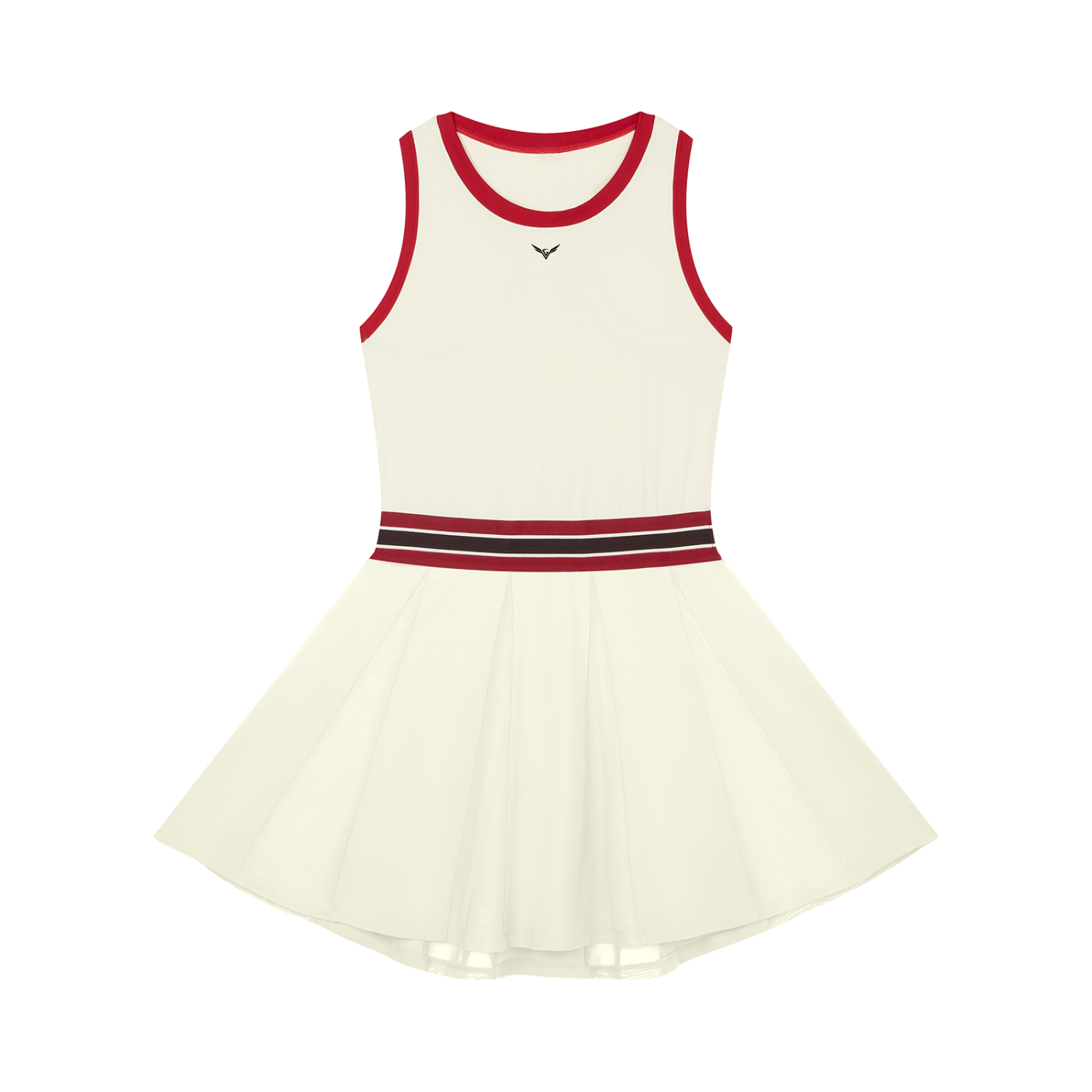 GALOVTE Colour-Block A-Line Sleeveless Dress in Beige, flat lay.