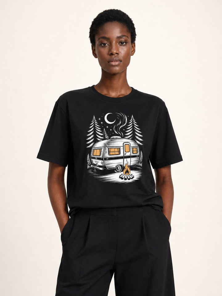 hiking lover Night Camp Caravan Illustrated Cotton Tee