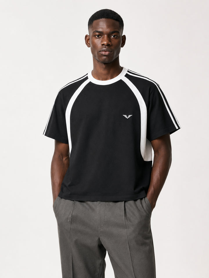 MEN T SHIRT Wing Logo Contrast Stripe Mesh Panel Tee
