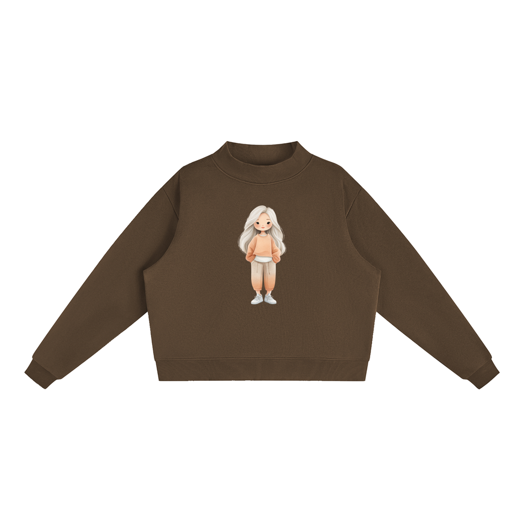 WOMEN GRAPHIC Essential Fleece Mock-Neck Crew Sweatshirt