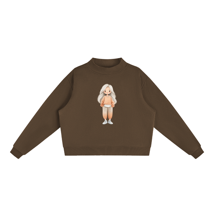 WOMEN GRAPHIC Essential Fleece Mock-Neck Crew Sweatshirt