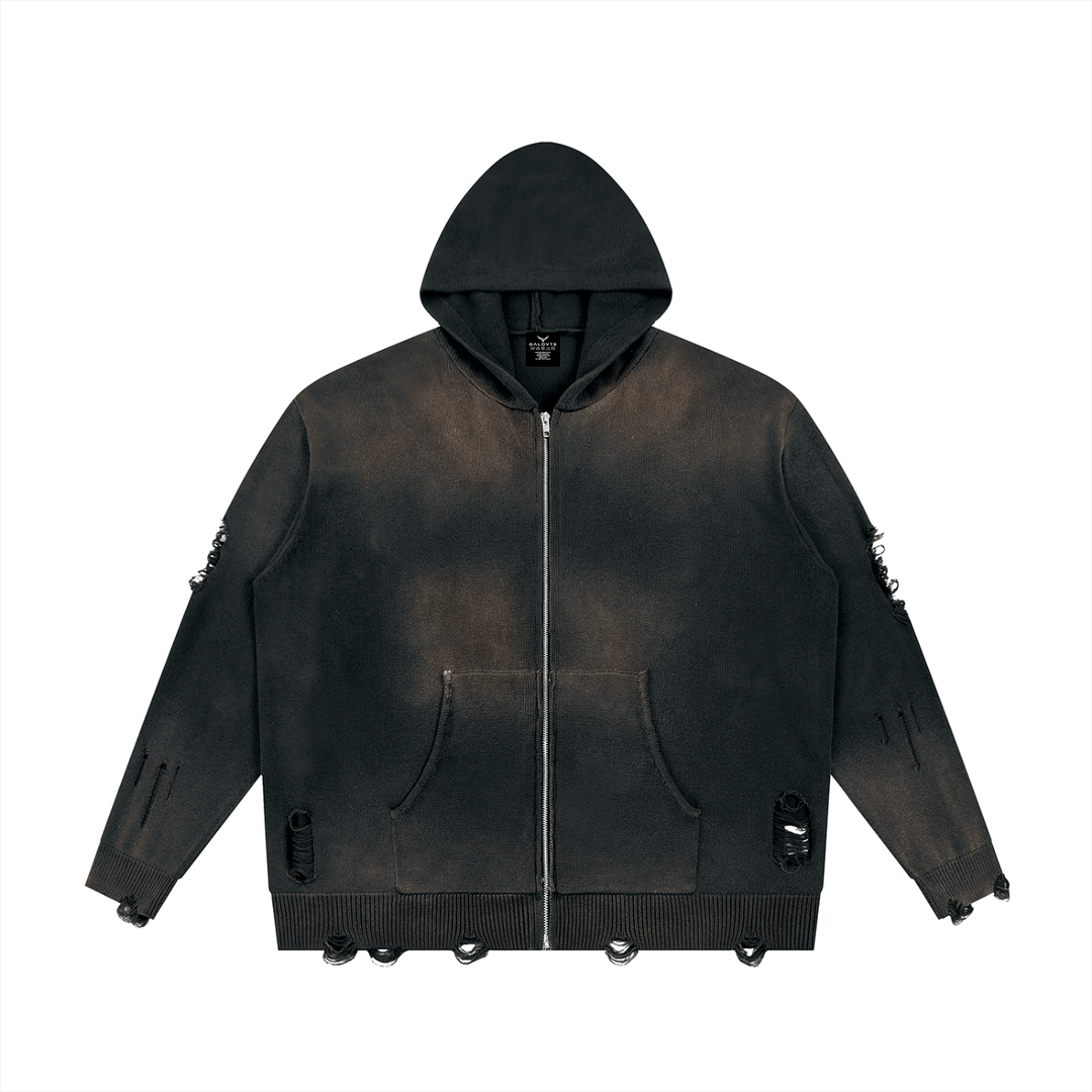 WOMEN HODDIES  Distressed Full Zip Sweater