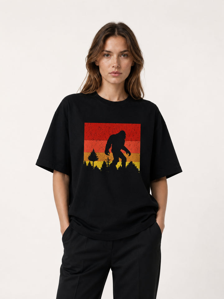 hiking lover Bigfoot Retro Sunset Silhouette Cotton Tee