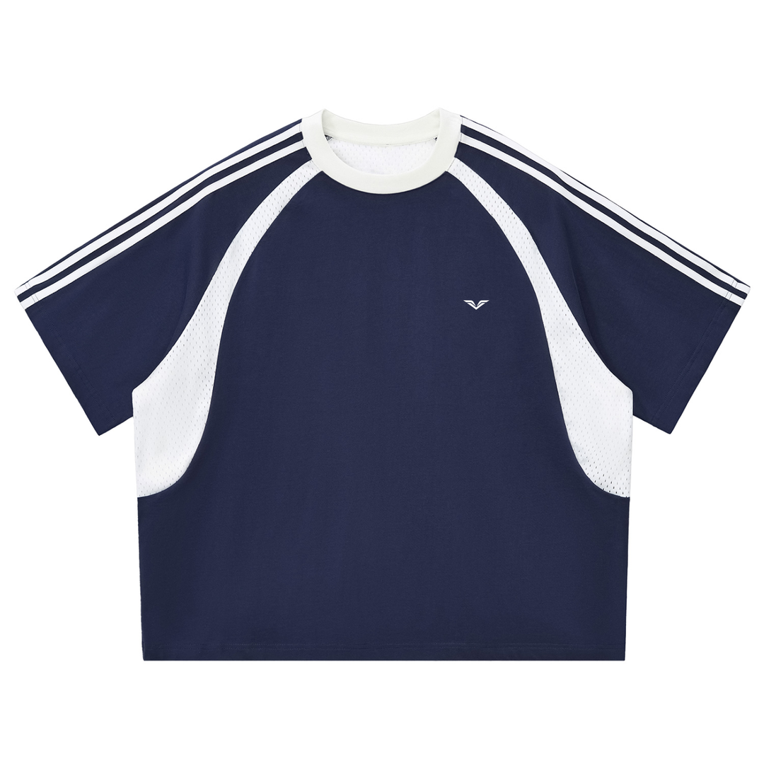 MEN T SHIRT Wing Logo Contrast Stripe Mesh Panel Tee