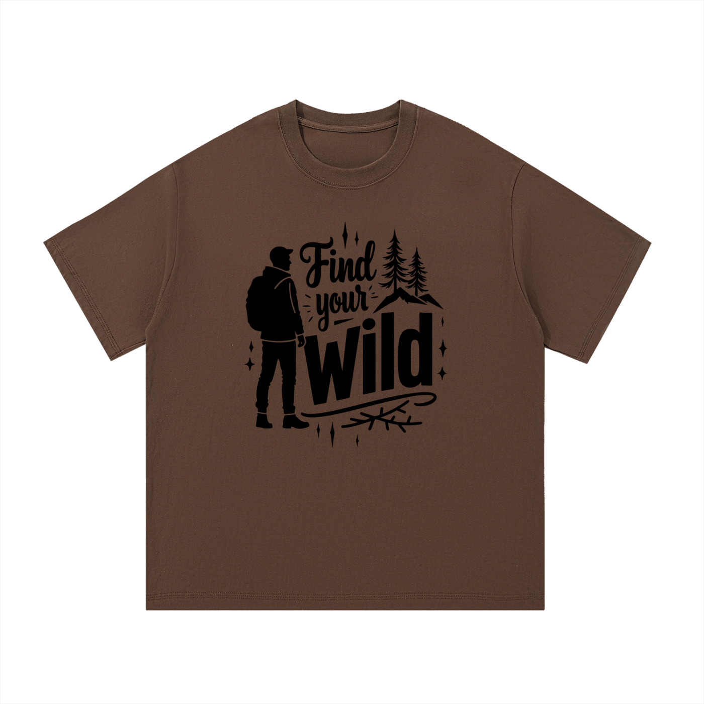 Find Your Wild Hand-Lettered Outdoor Tee in Coffee, flat lay.