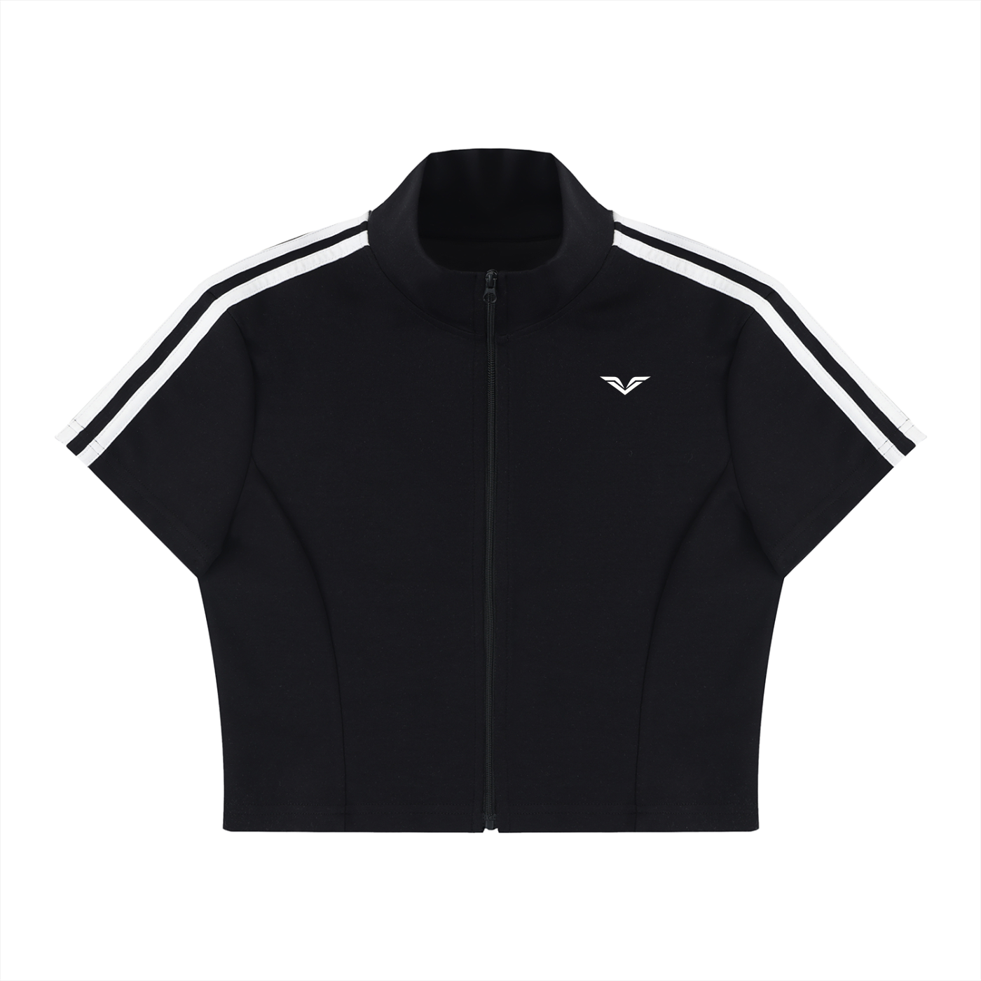 Wing Logo Cropped Full-Zip Short Sleeve Top