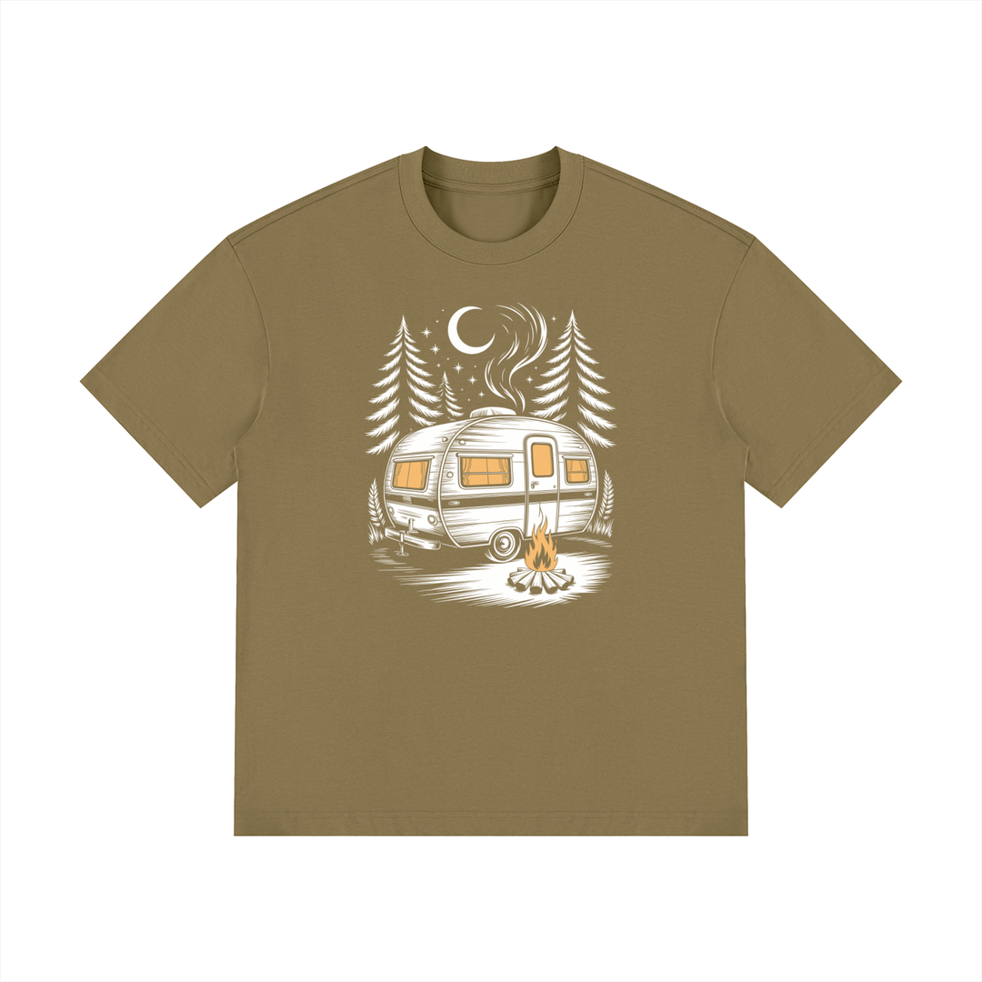 hiking lover Night Camp Caravan Illustrated Cotton Tee