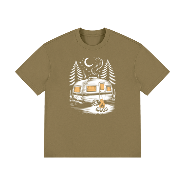 hiking lover Night Camp Caravan Illustrated Cotton Tee