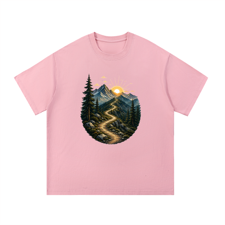 hiking lover Mountain Trail Sunrise Illustrated Cotton Tee