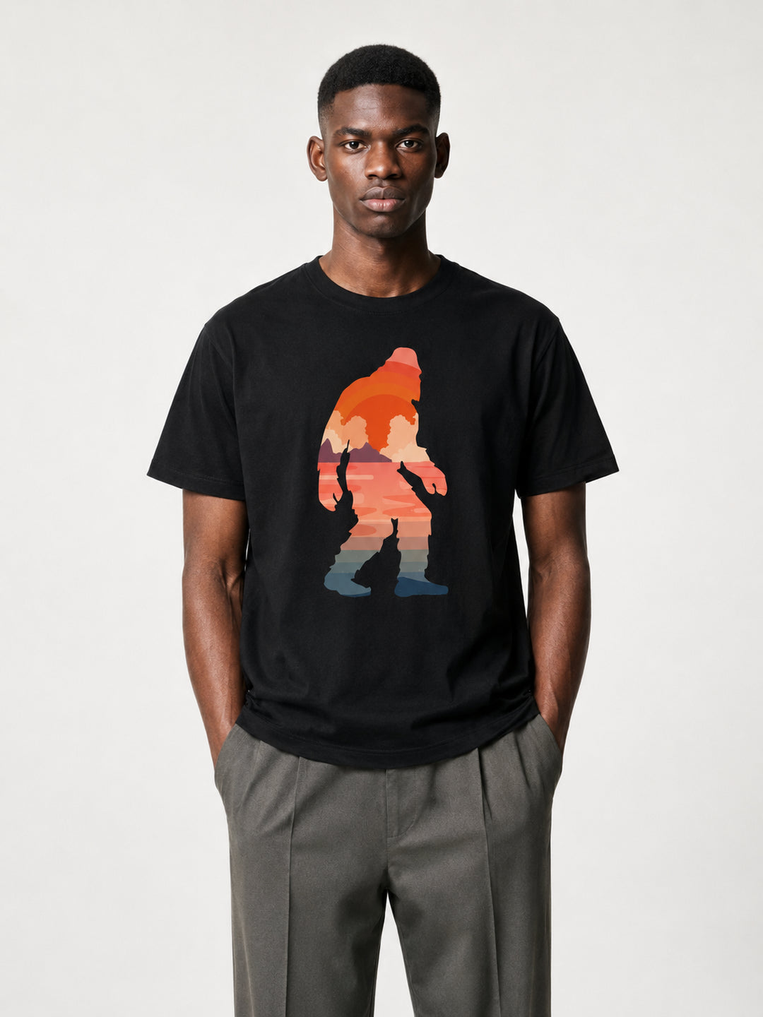 hiking lover Bigfoot Sunset Double Exposure Cotton Tee