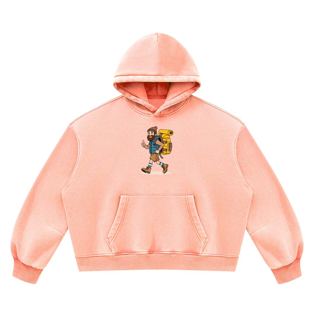 hiking lover Vintage Wash Boxy Fleece Hoodie