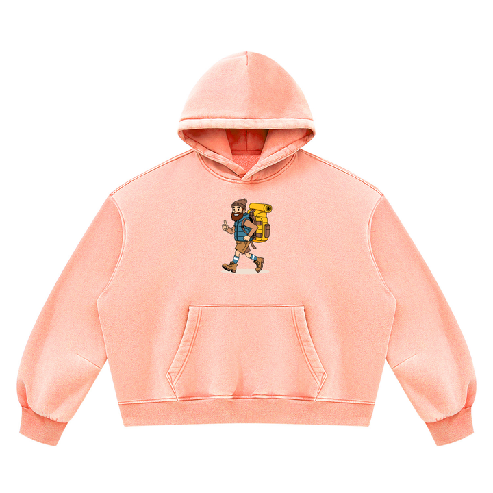 hiking lover Vintage Wash Boxy Fleece Hoodie