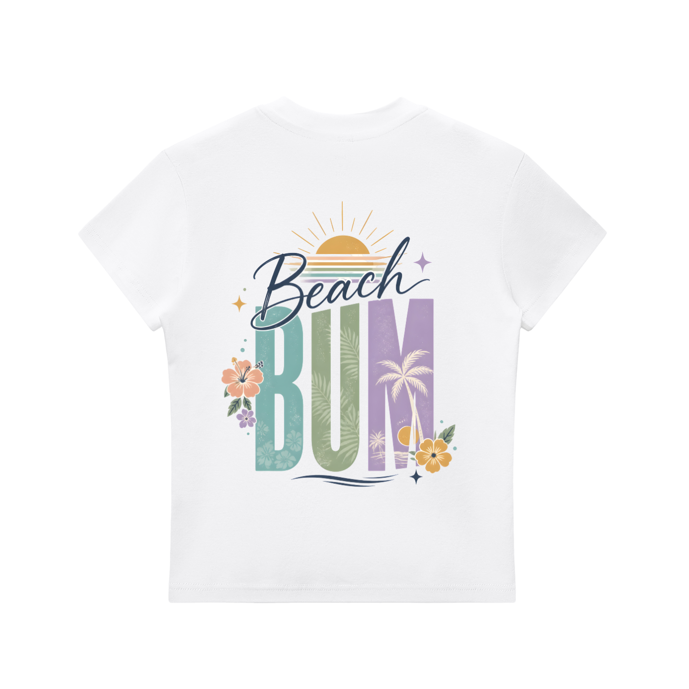 Beach Bum Left-Chest Summer Bodycon Tee in White, back view.