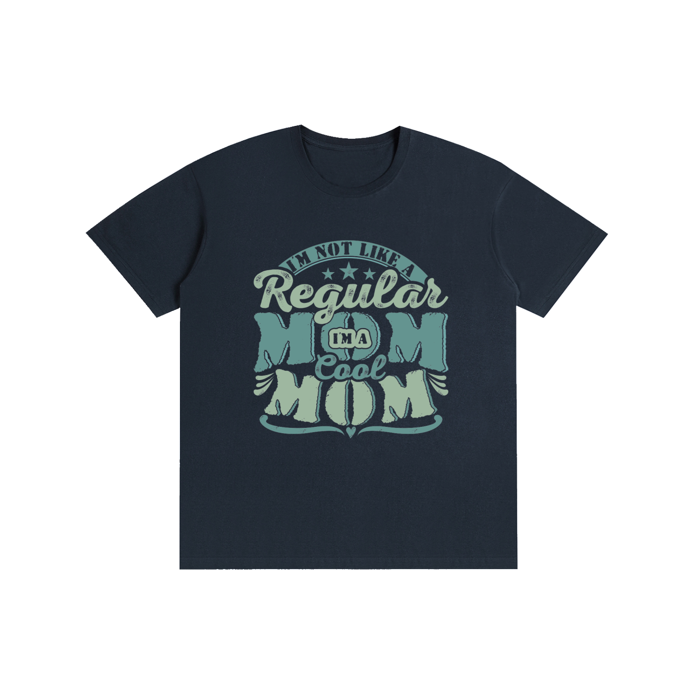 Not A Regular Mom I'm A Cool Mom Retro Tee in Dark Blue, flat lay.