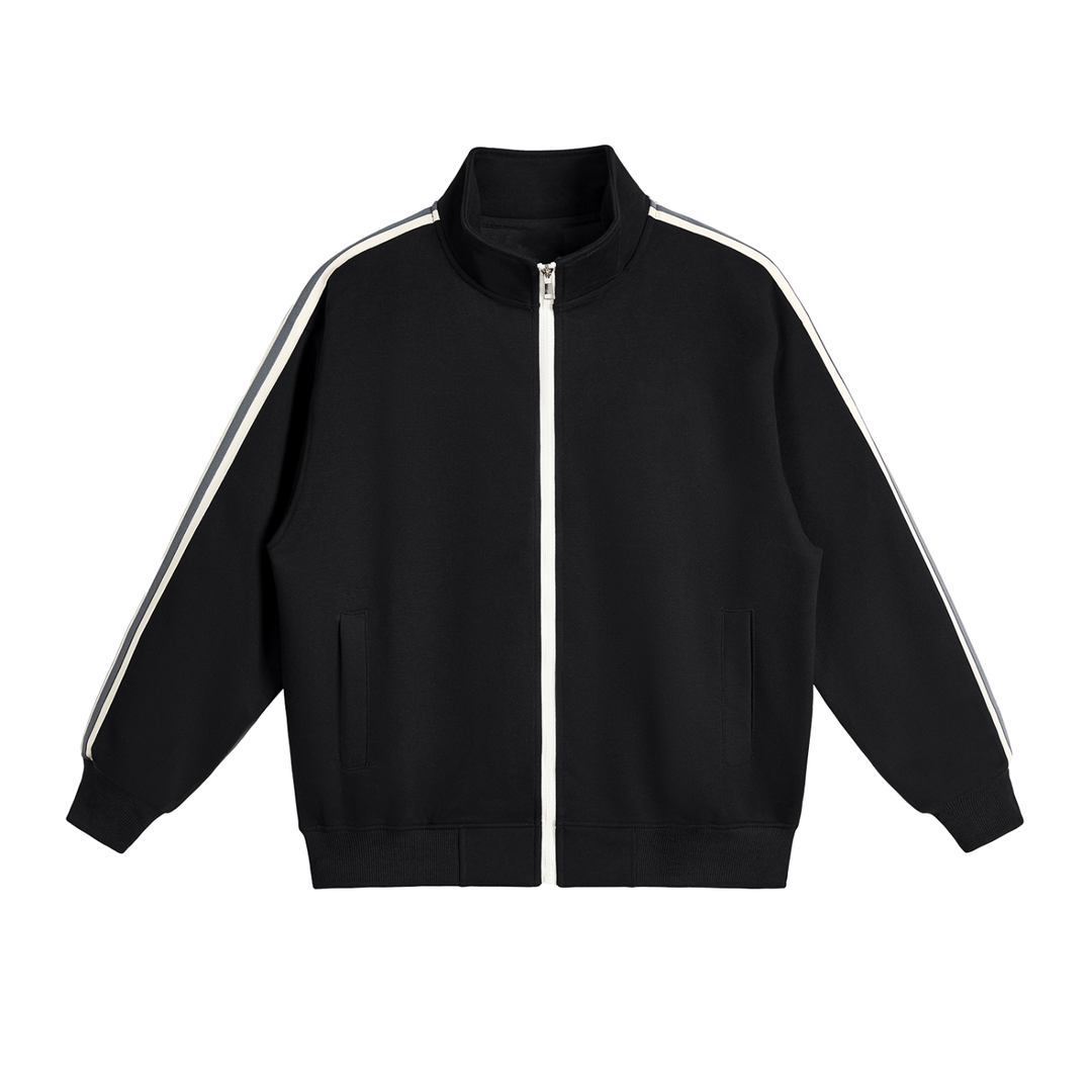 WOMEN COAT  AND JACKET Contrast Side-Stripe Stand Collar  Jacket