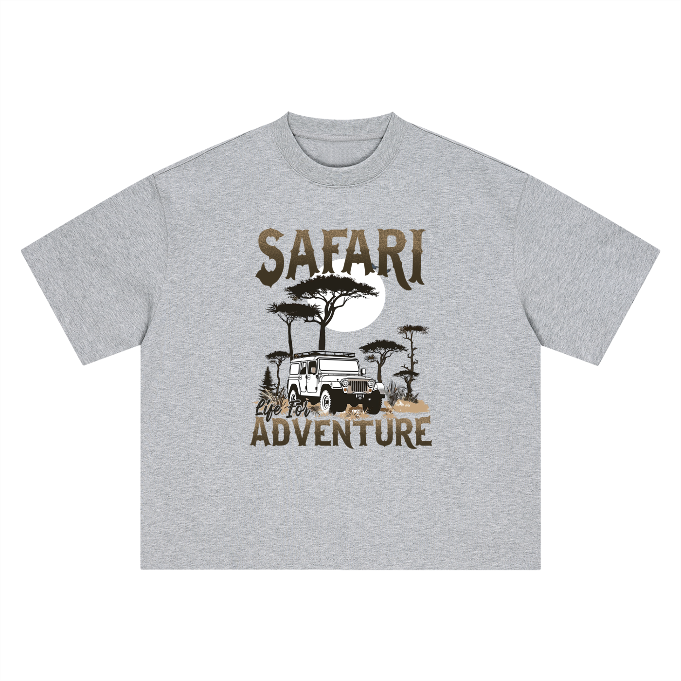 Safari Life For Adventure Vintage Overland Tee in Flower Gray, flat lay.