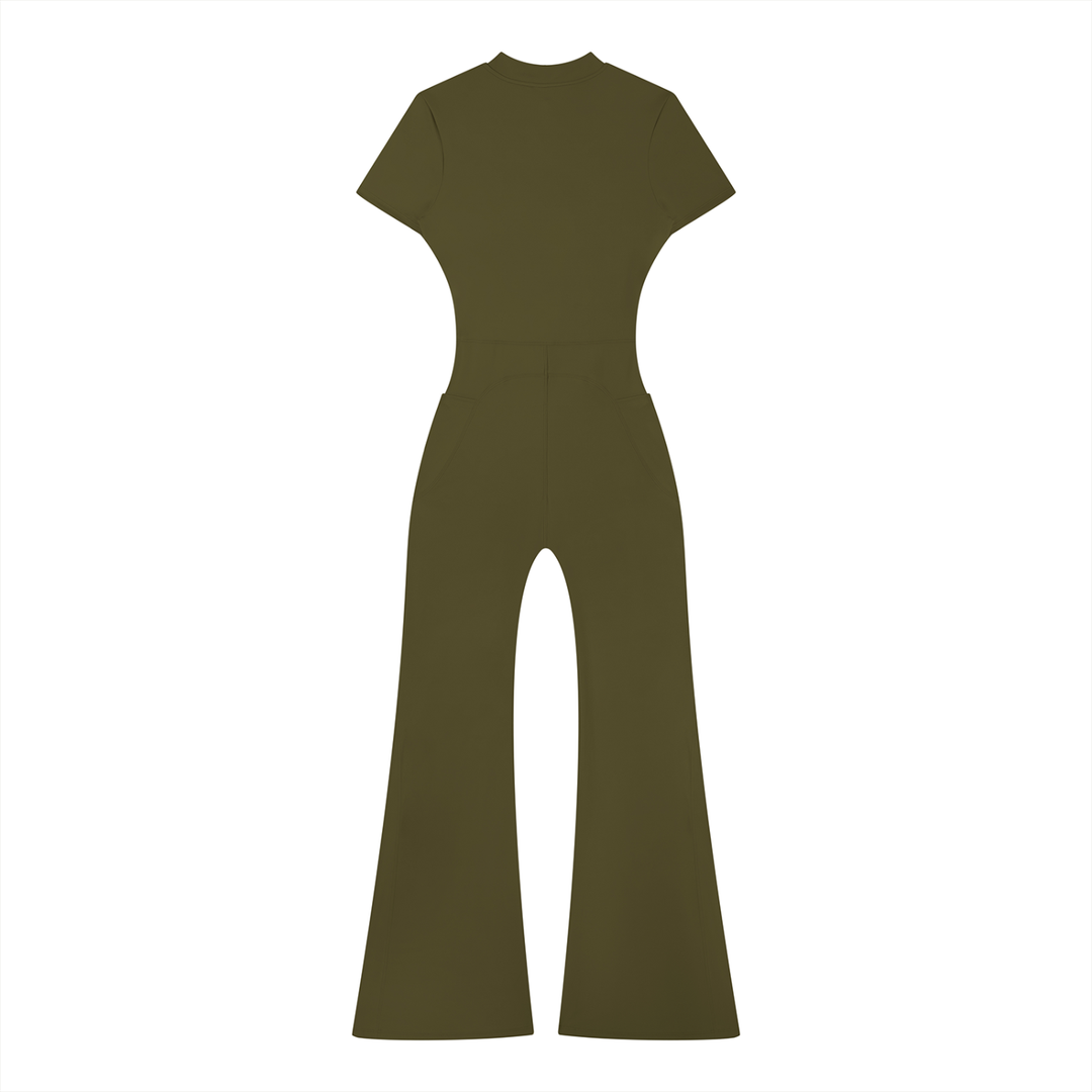 Women’s one piece Tight Flared Leg Quarter-Zip Jumpsuit