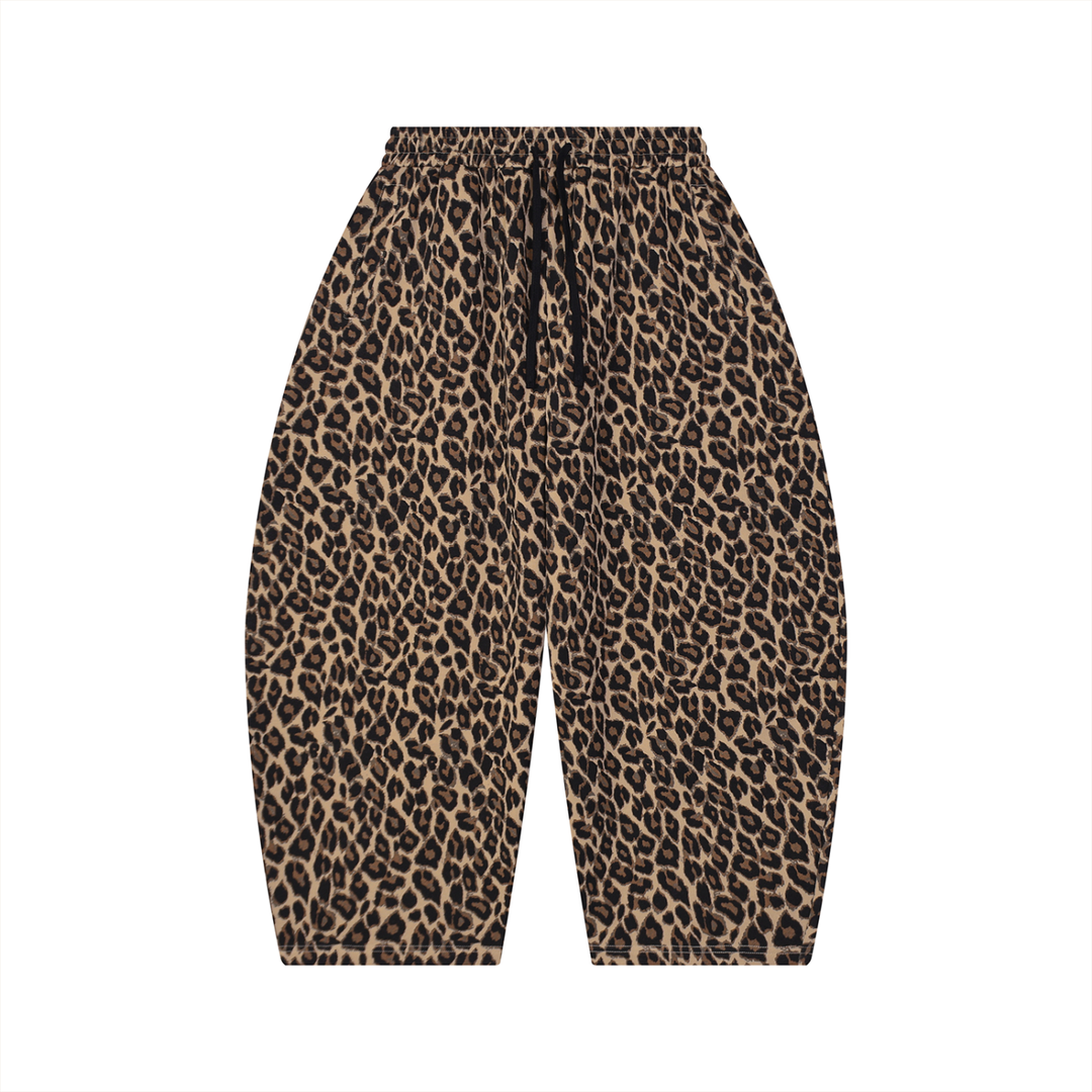 men brand Leopard Barrel Leg Sweatpants