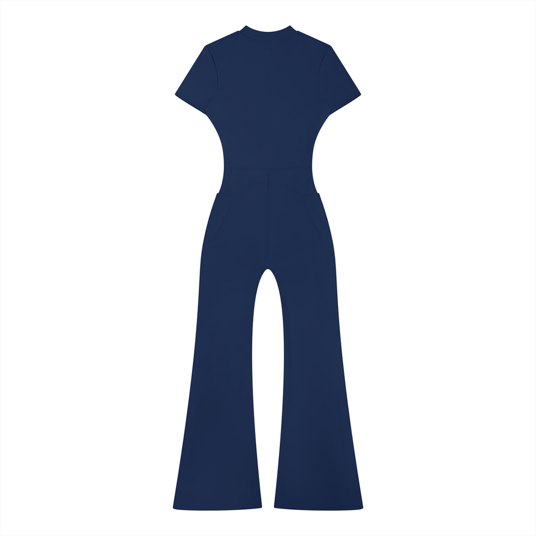 Women’s one piece Tight Flared Leg Quarter-Zip Jumpsuit
