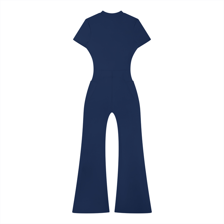 Women’s one piece Tight Flared Leg Quarter-Zip Jumpsuit